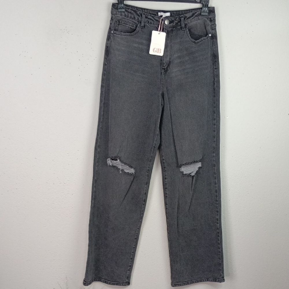 GB Girls High Rise Dark Wash Distressed Wide Leg Jeans sz 11